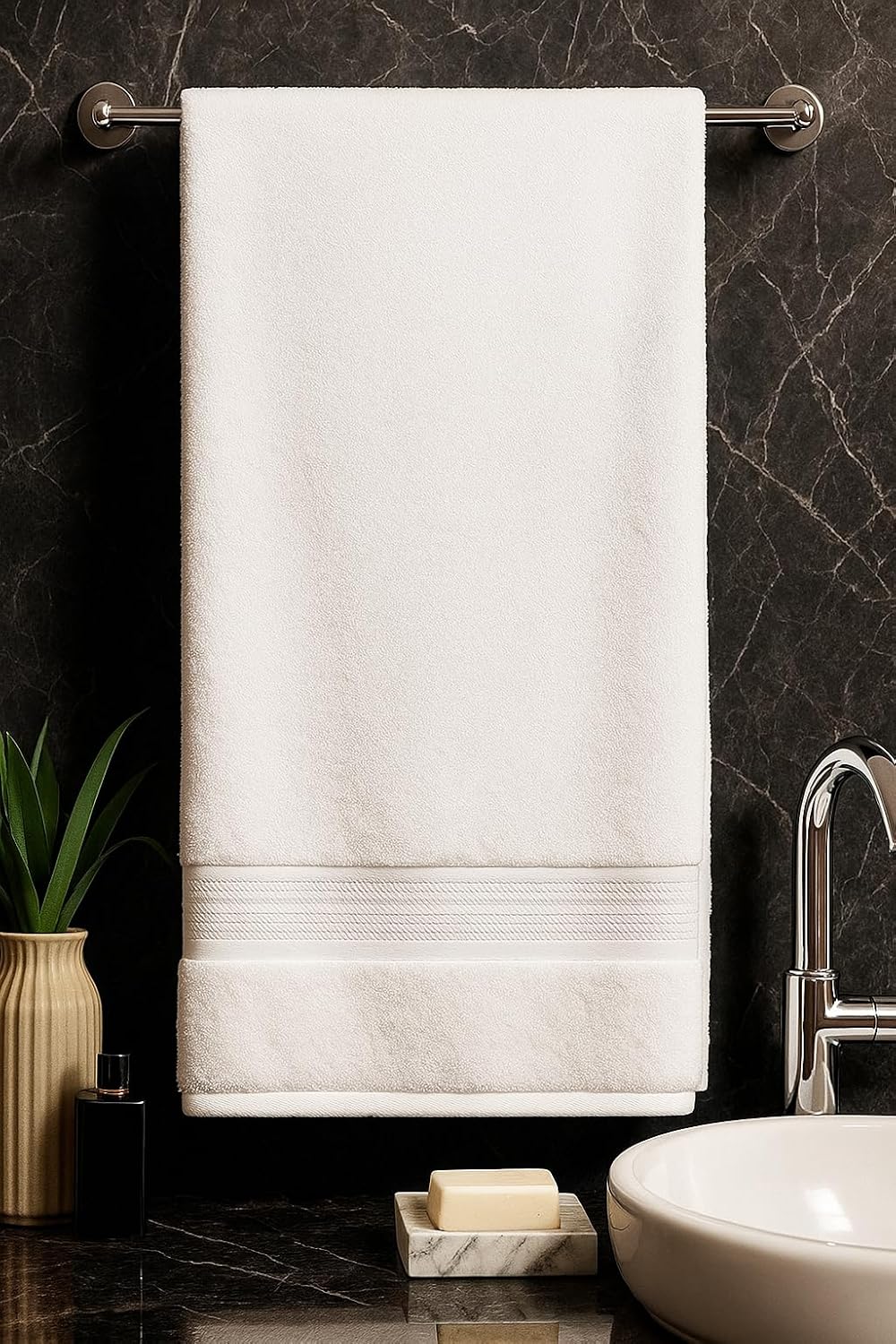 Bombay Dyeing 100% Cotton Tulip Bath Turkish Towel 500 Gsm | Super Soft & Ultra Absorbent Bath Towel (White)