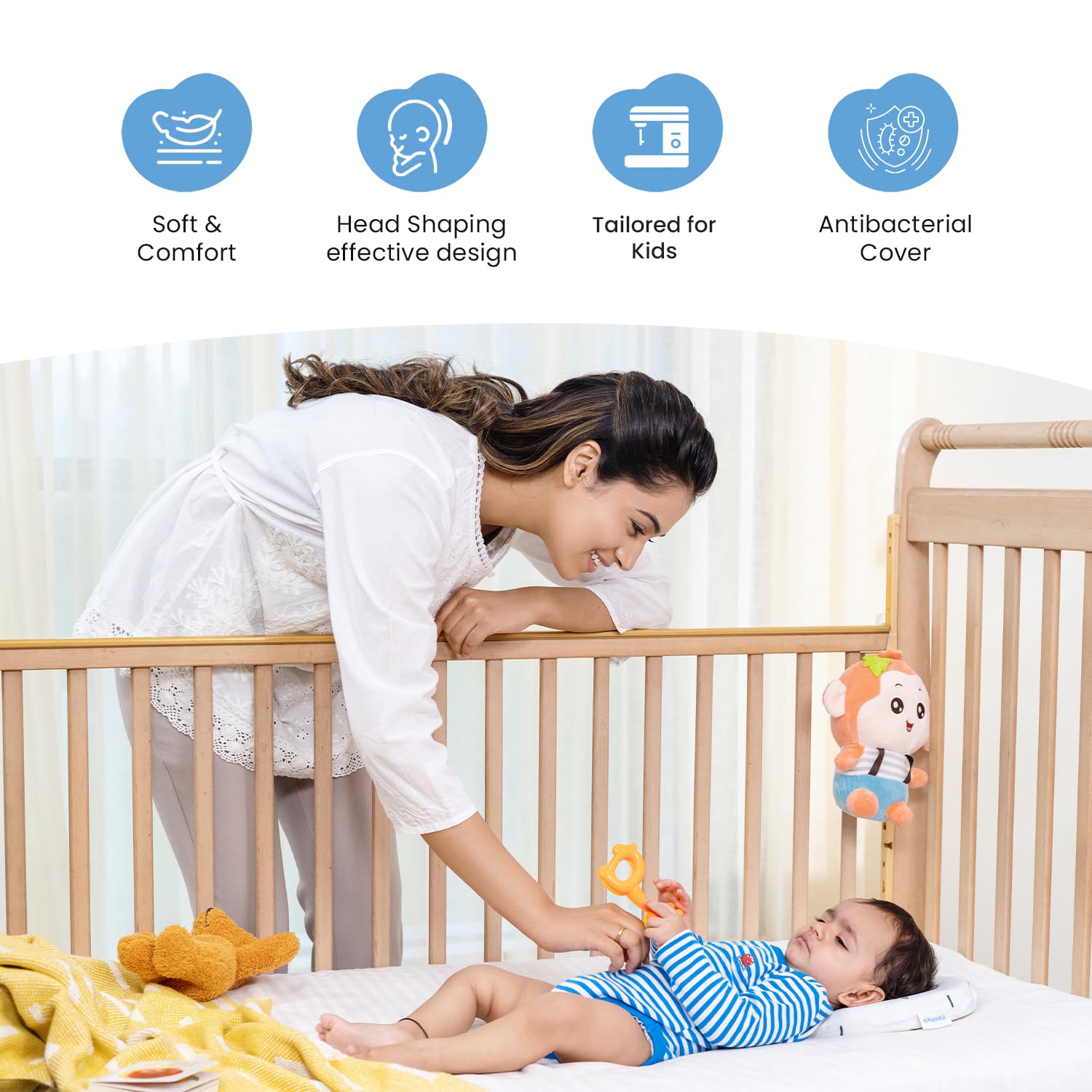 Memory Foam Head Shaper Baby Pillow For New Born 0-12 Months, White - 23 X 23 X 4 Cm | Baby Head Corrector Pillow To Prevent Flat Head Syndrome | Cherry Shape - Baby Pillow