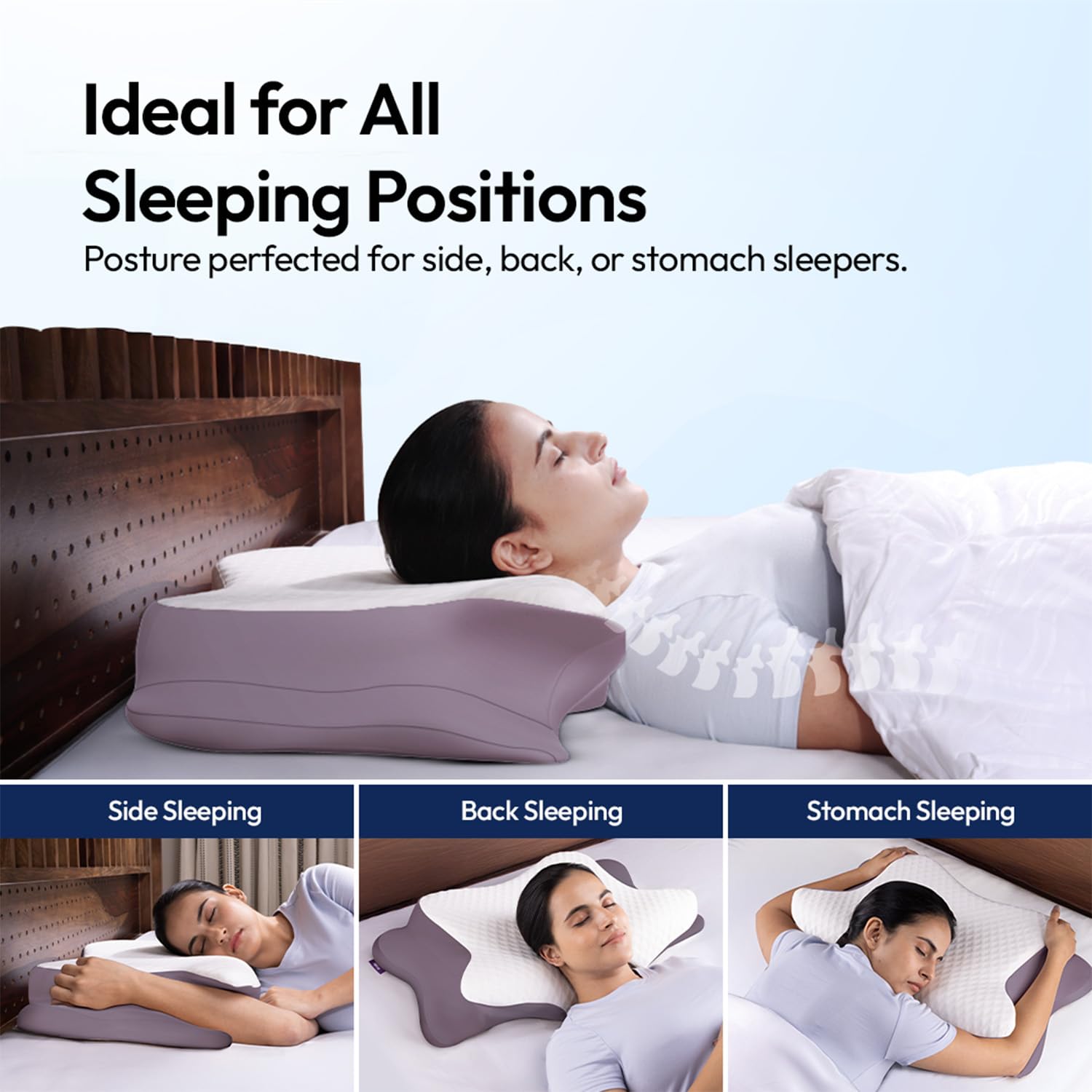 Cervical Butterfly Pillow, Orthopedic Memory Foam Pillow, Grey & White | For Neck & Shoulder Pain Relief | Ergonomic Contours, Pillow For Side Sleepers With Arm Support - Pack Of 1