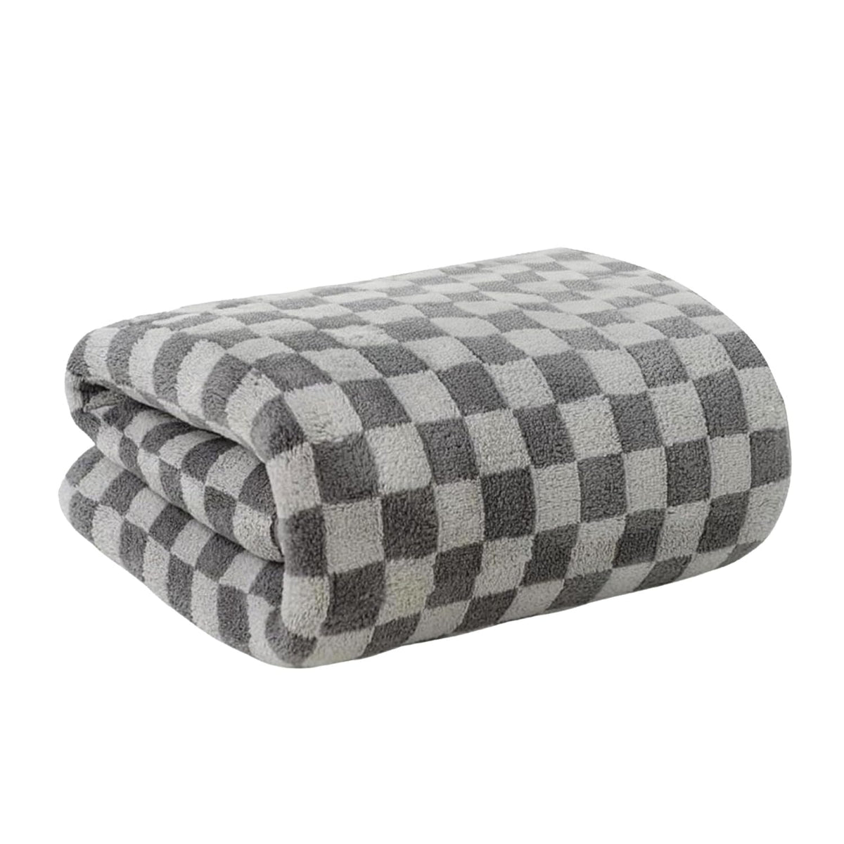 Maxoshine Microfiber Bath-Checkered Towels 350 Gsm | Bath Towel For Men & Women-Soft Coral Fleece Towel With Hook Quick Dry Super Absorbent (Grey)