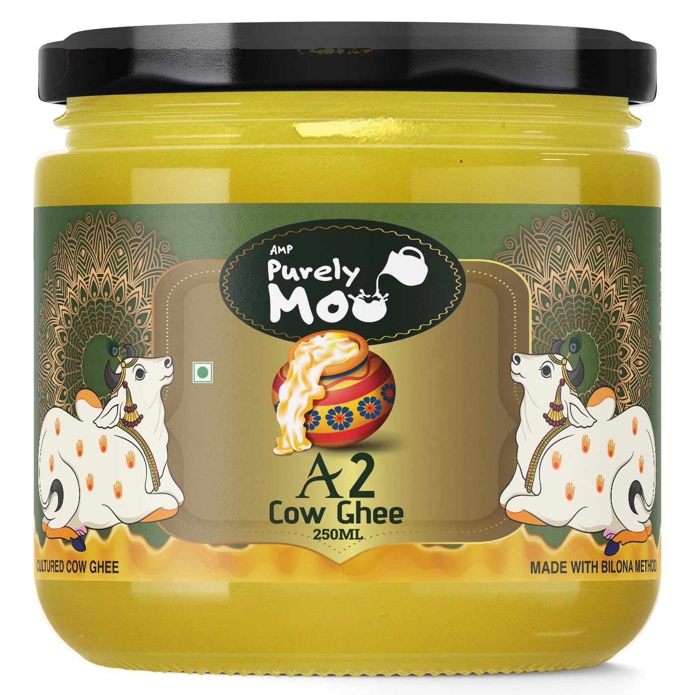 100% Pure A2 Cow Ghee (250ml) 8.4 Ounce & A2 Murrah Buffalo Ghee (500ml) 16.9 Ounce By AMP Purely Moo | Healthy & Nutrients Protein Fiber Ghee Good For Frying | Jar Pack