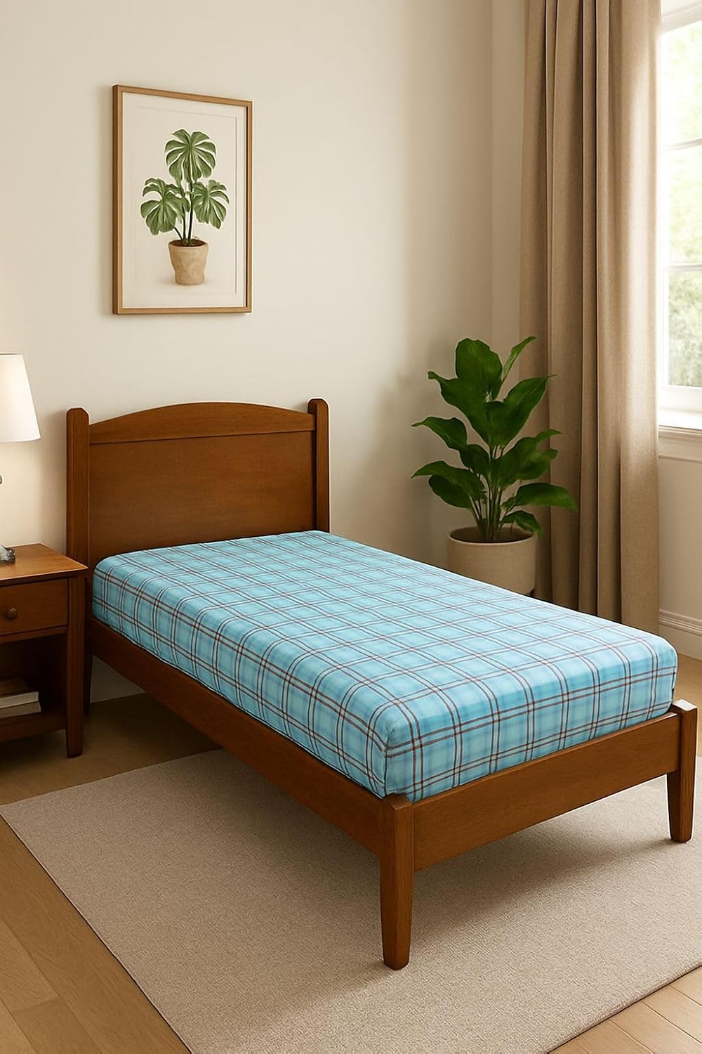 Soft Cotton Bedsheet For Single Bed - 60 X 90 Inches, Sky Blue | 400 Thread Count Soft, Durable & Long Lasting - Do Not Bleach Or Tumble Dry