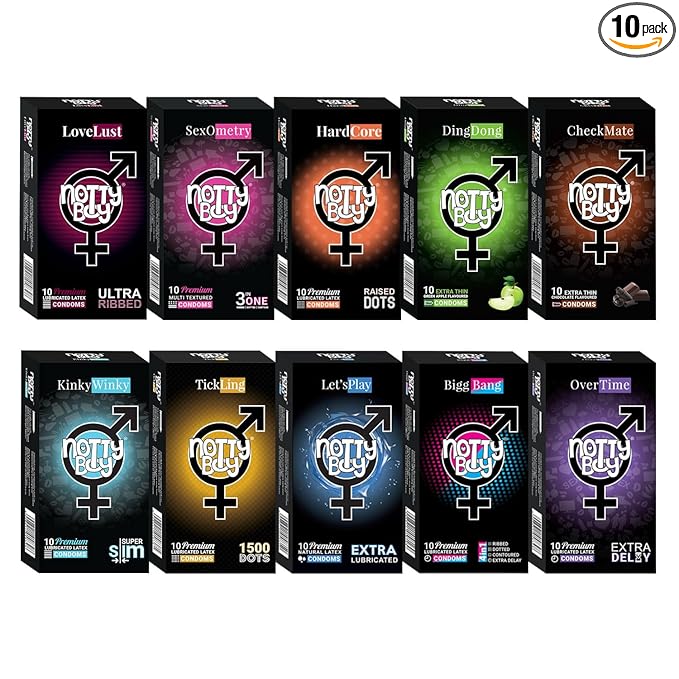 Notty Boy Condom (Set Of 10) - Big Dotted, Extra Delay, Ultra Thin, Ribbed, Lubricated, Snug Fit