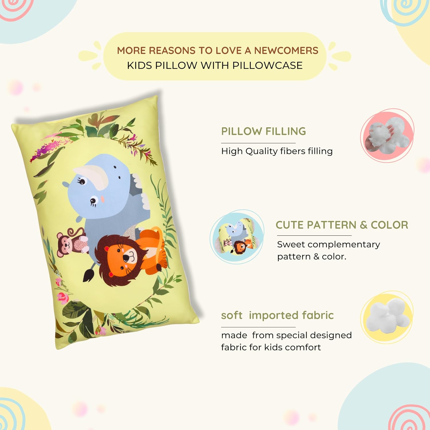 Cotton Baby Pillow With Super Soft Imported Fabric, 1 Month To 5 Year Kids Pillows - 12 X 18 Inch | Animal & Cartoon Prints, Kid Pillow For Sleep, Bed Set, Head Shaping, Neck Support