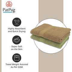 Patpug 100% Indian Ultra Soft Cotton 500 Gsm Highly Absorbent, Fade Resistant, Quick Drying Large Bath Towel (Sepia Brown & Olive Green)