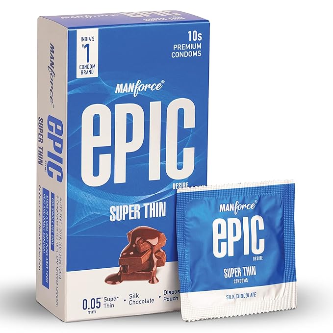 Manforce Epic Desire Super Thin Condoms For Men, Silk Chocolate Flavour (10 Counts) X Pack Of 4