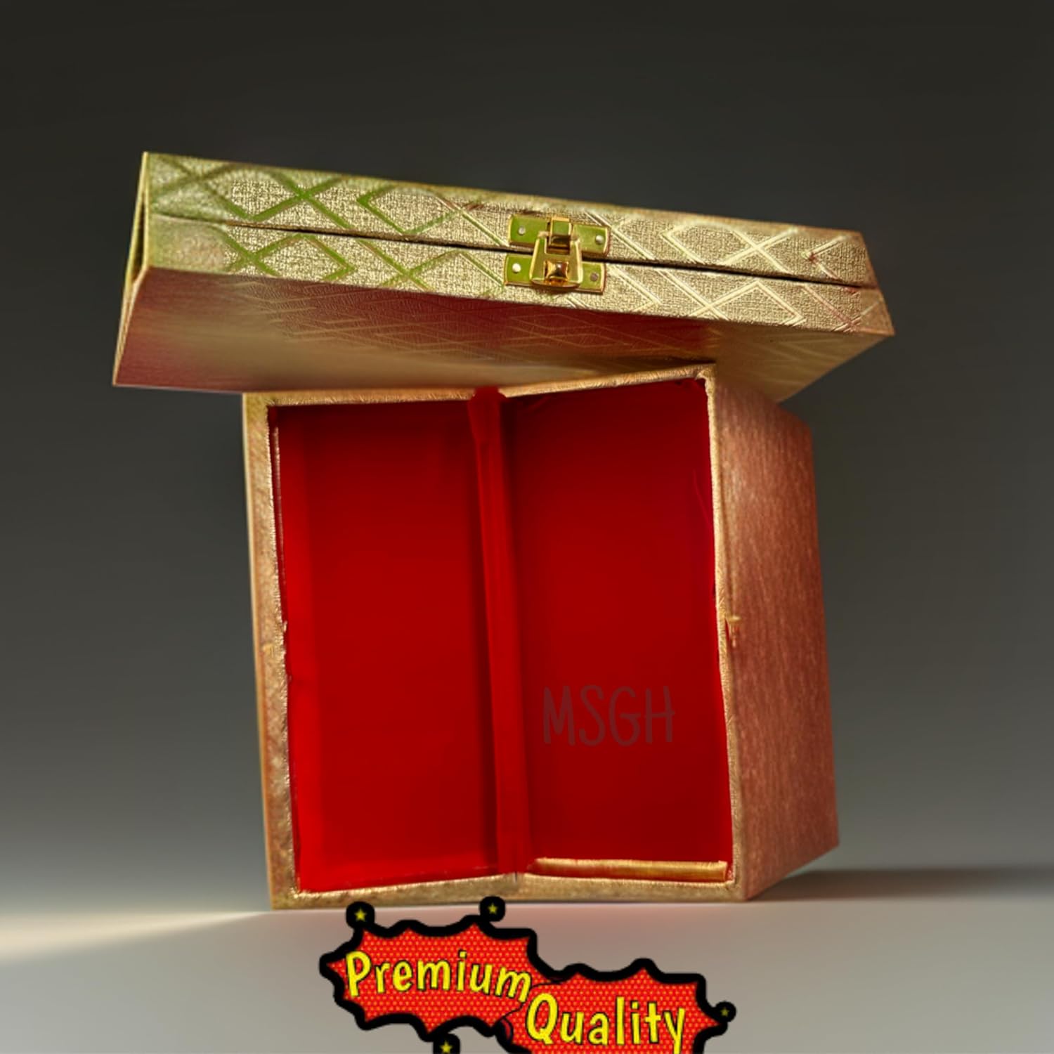 Designer Premium Mdf Wedding Box/Cash Box, Shagun Box, Decorative Box, Money Box, Gaddi Box 20 X 9 X 4cm, Colour - Golden, Style - Elegant