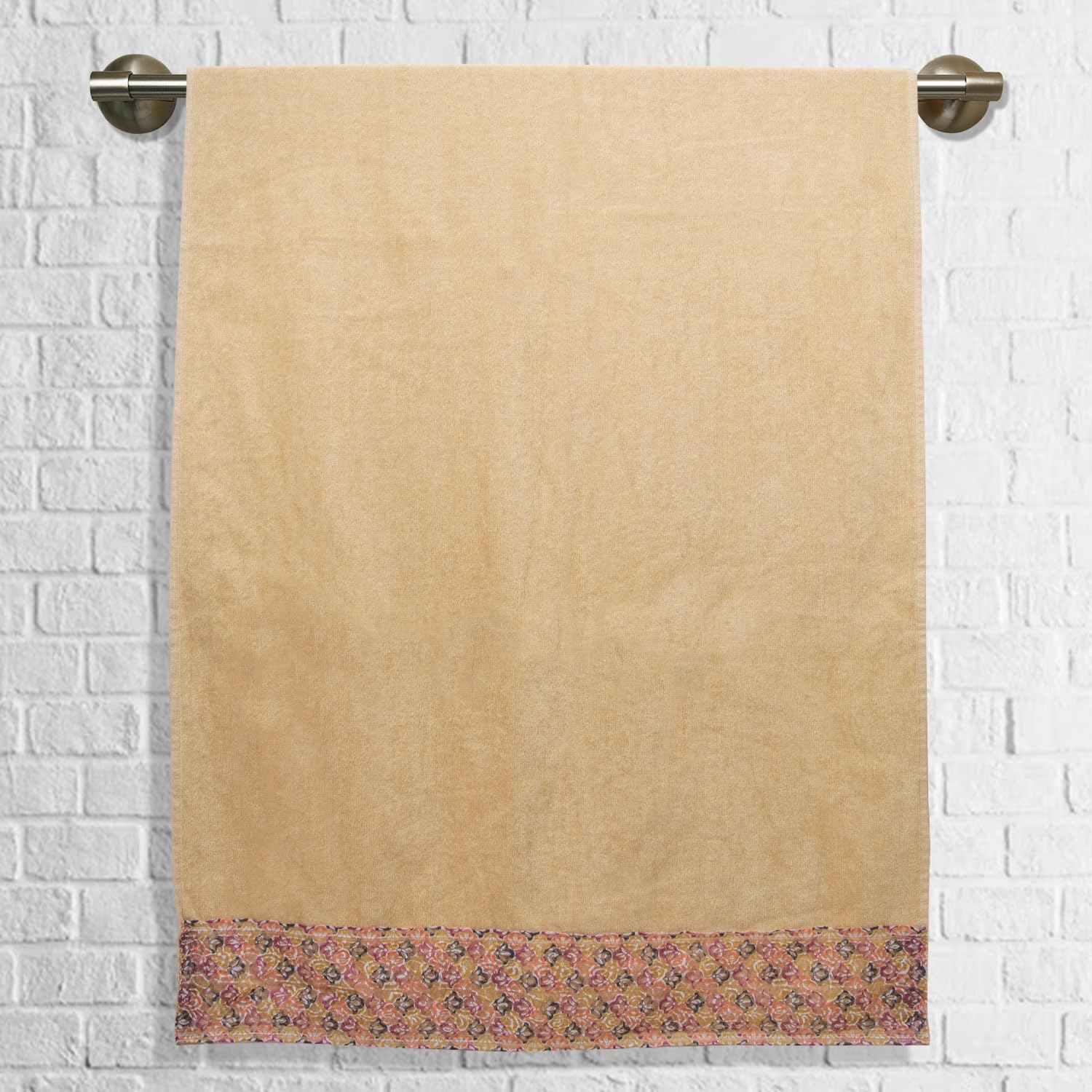 Rangoli Prima Dream 100% Cotton Lace Bath Towel 900 Gsm | Ultra Soft, Super Absorbent & Eco-Friendly Hanging Bath Towels (Beige) - Pack Of 2