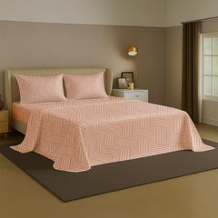 Pure Cotton Queen Size Bedsheet With 2 Pillow Covers - 90 x 100 Inches, Champagne Pink | Durable Bedsheets For Everyday Comfort