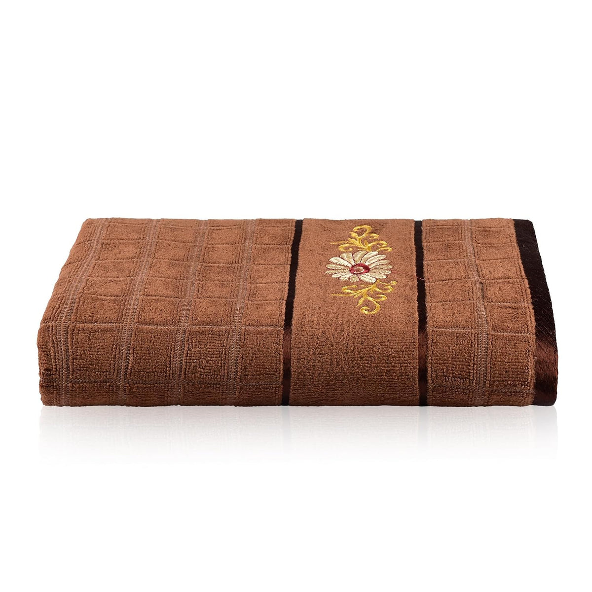 Kuber Industries Cotton Bath Towel 500 Gsm | Workout Gym Napkins Bath Towel For Men & Woman Embroidery Silky Velvet Towel -Brown (Pack Of 1)