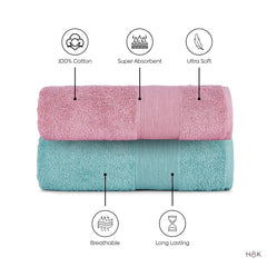 Haus & Kinder Harmony Combed Bath 1800 Gsm | Ultra Soft, Super Absorbent 100% Cotton Towels For Bathroom, Gym, Travel, Sports & Yoga | Pink & Blue (Pack Of 6)