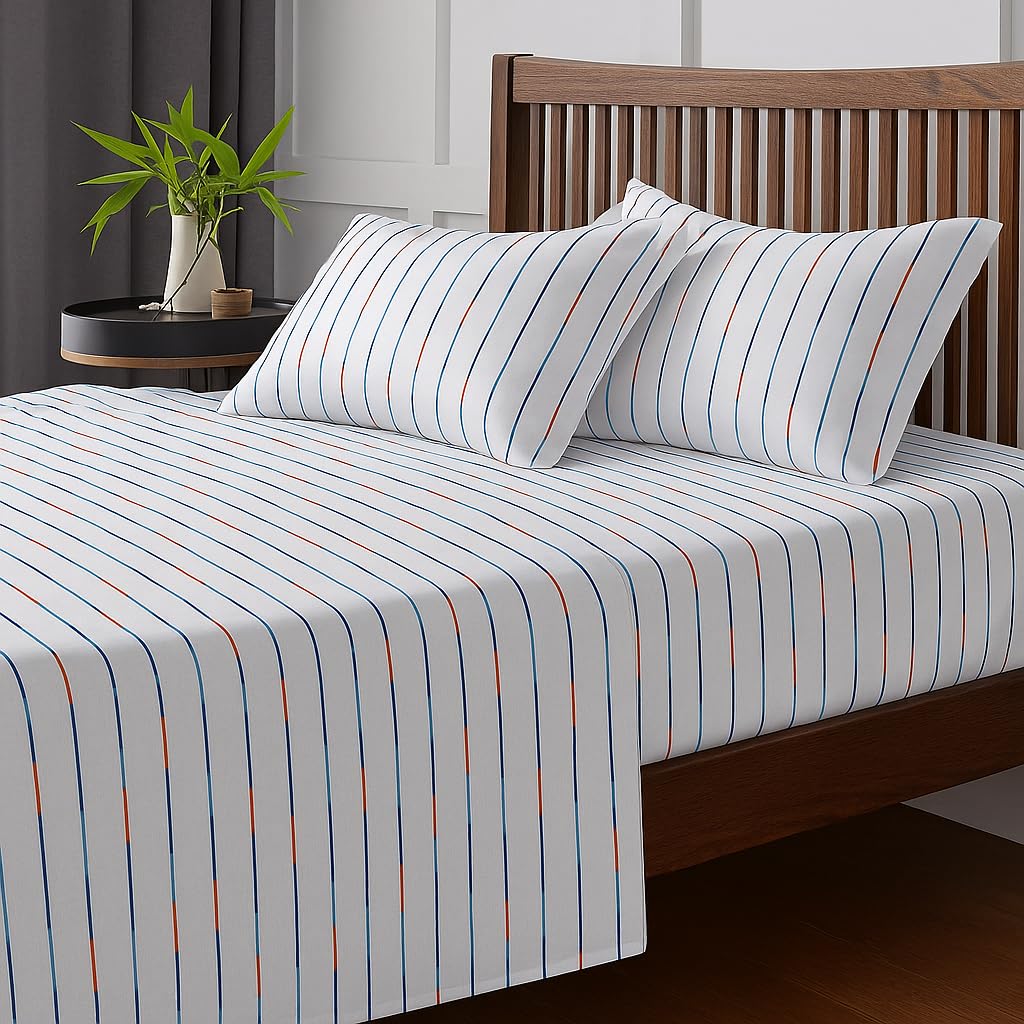 Print King Size Flat Sheet With 2 Pillow Covers - 108 X 108 Inches, Multicolor | Soft, Breathable & Skin-Friendly Bedding For Daily Use | Machine Washable & Long-Lasting