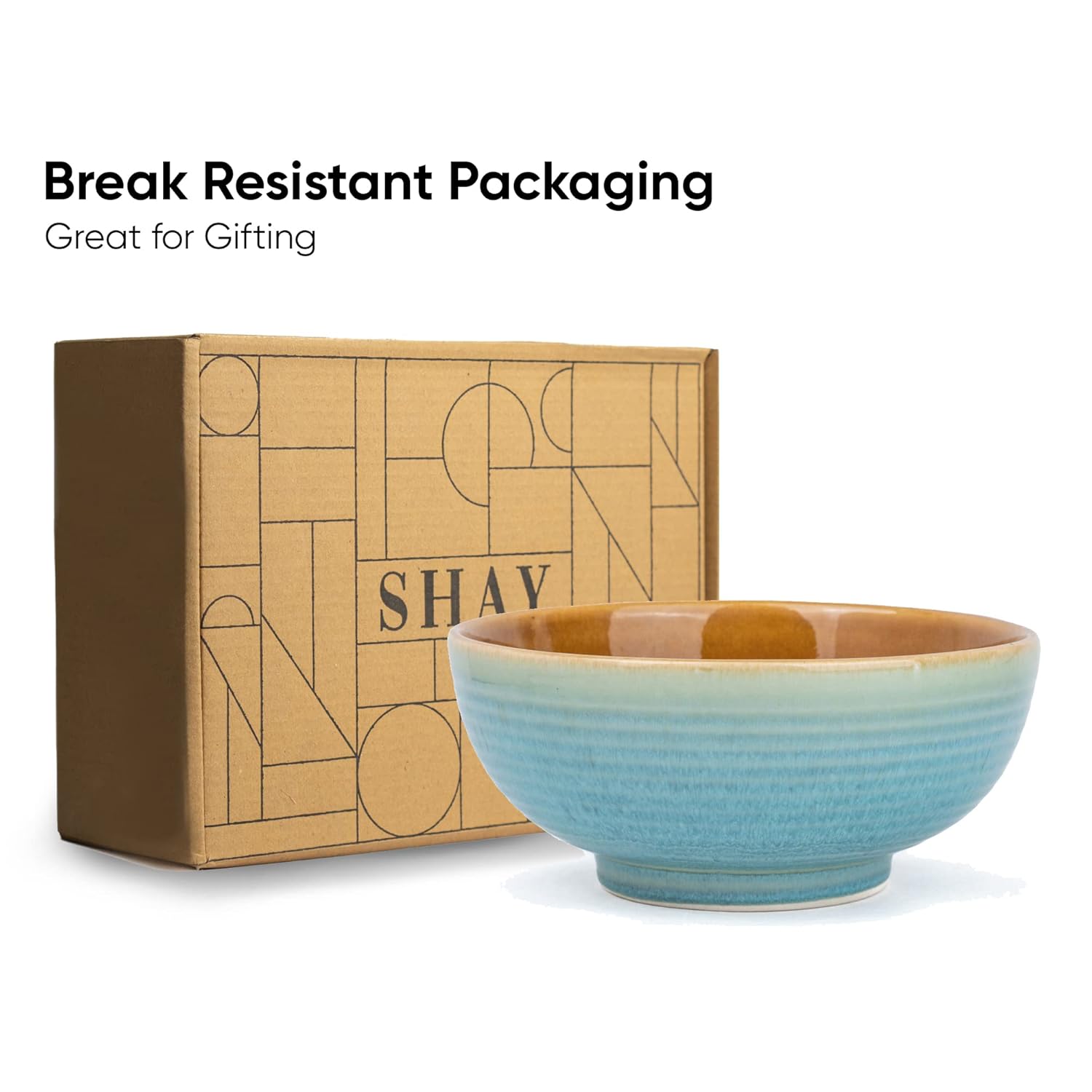 Ceramic Large Serving Bowls Set Of 1 Pc - 1500ml, Blue Brown | Premium Ceramic Bowls - Microwave Safe Bowls | Ceramic Bowl With Glossy Finish - Large Size Bowl