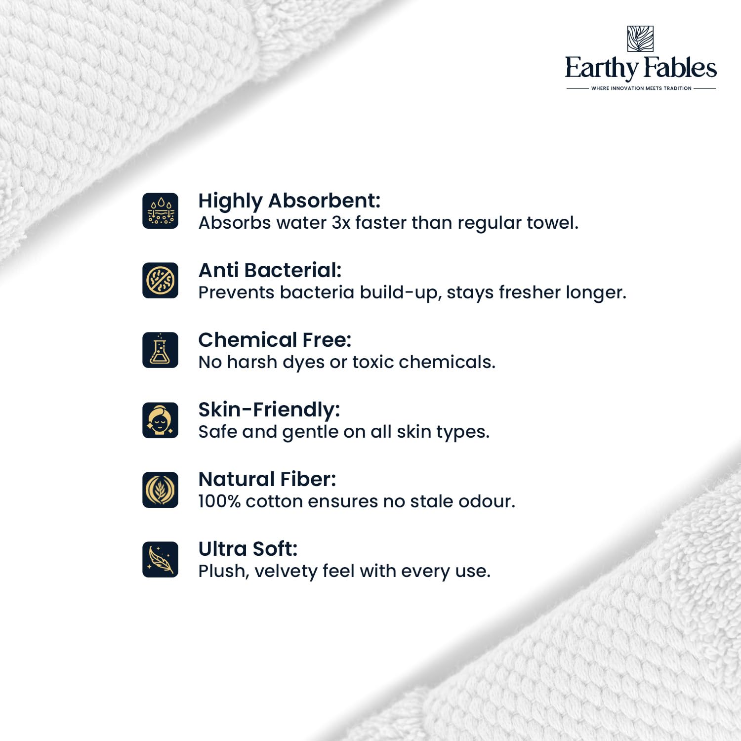 Earthy Fables Premium Hand Towels 600 Gsm | 100% Combed Cotton Ultra Soft, Quick Dry & Highly Absorbent, For Home, Gym & Travel | Set Of 4 (White)