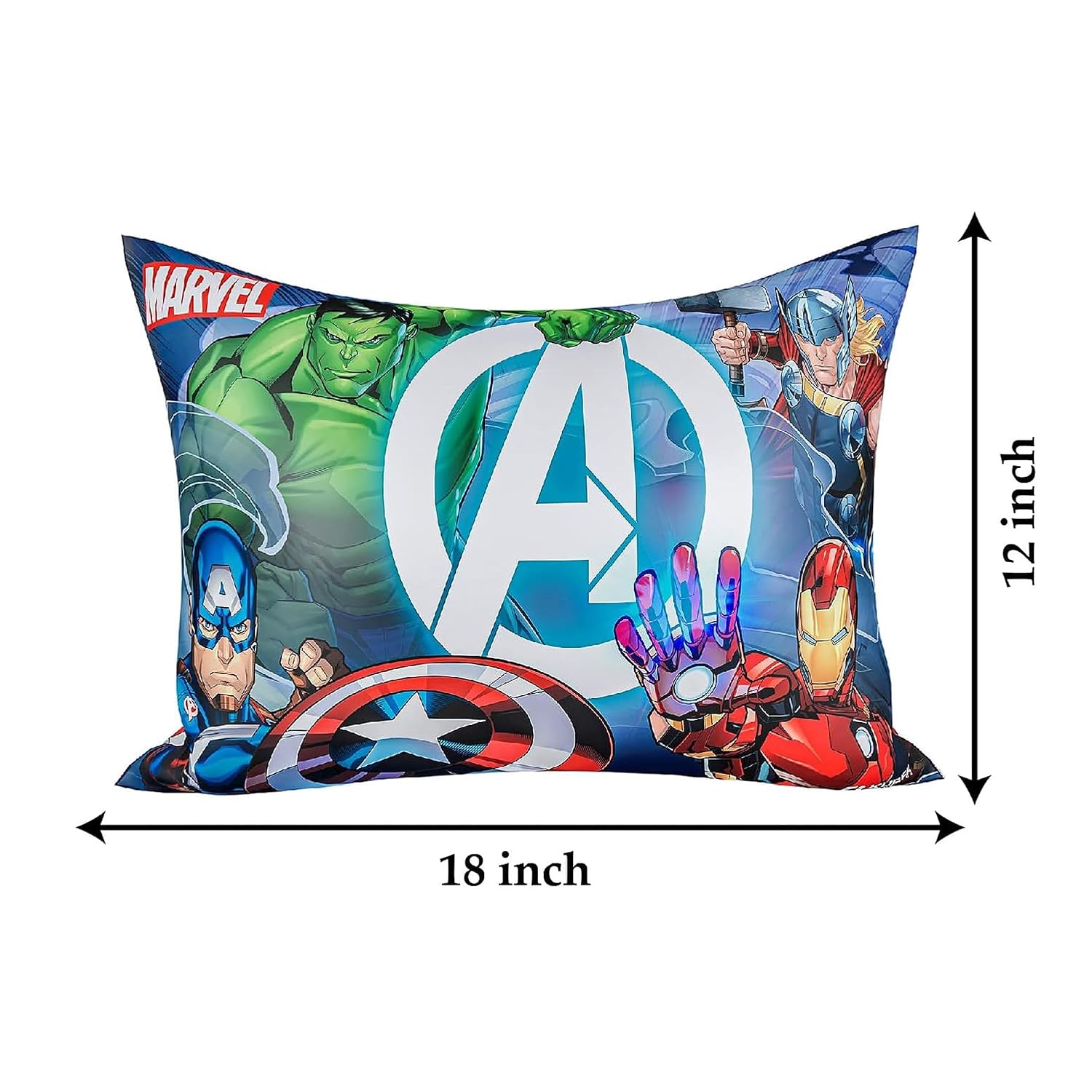 Kid's Marvel Avengers Pillow For Sleeping, Sky Blue - 12 x 18 Inches | Cozy & Fluffy Super Soft Pillow | Suitable For All Sleepers, Multipurpose & Comfortable, Breathable - 2 Pcs
