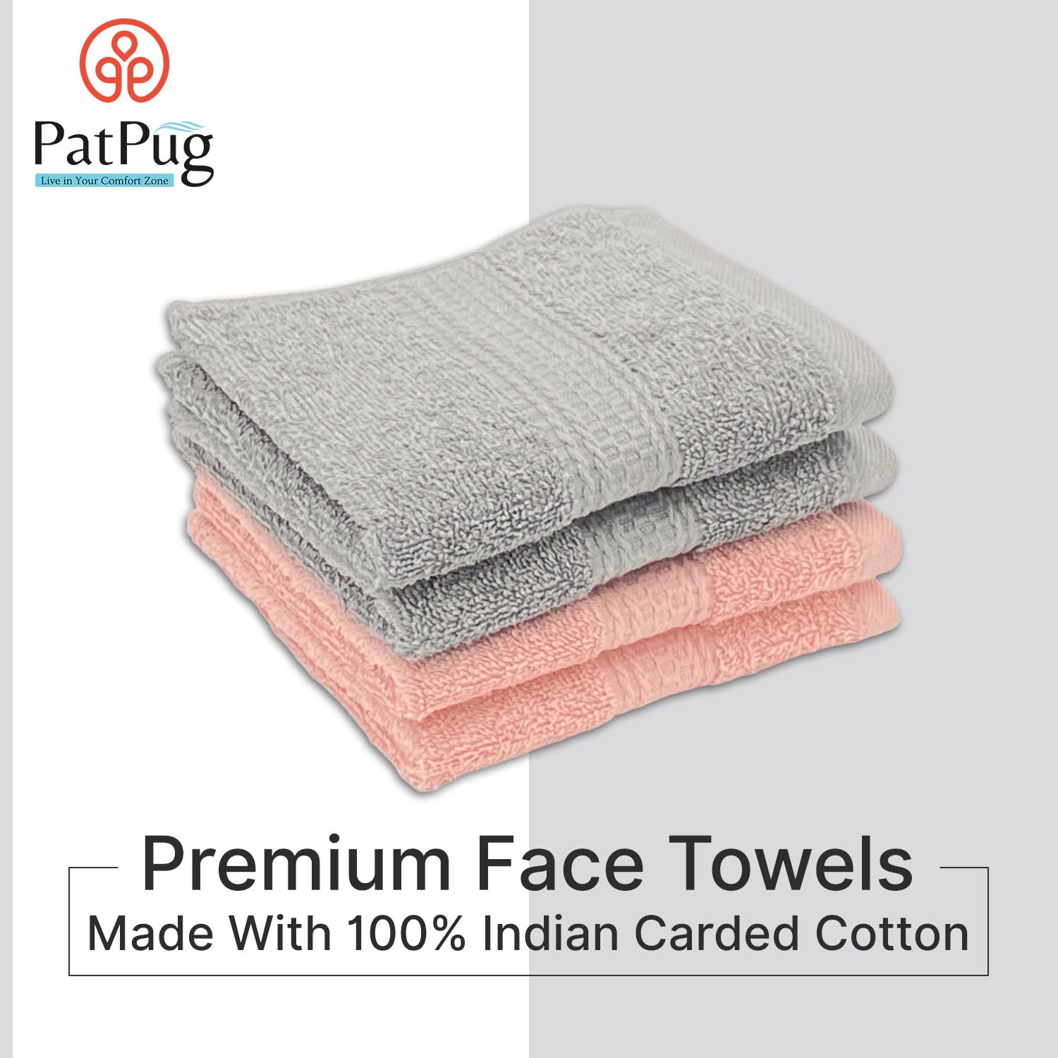 Patpug 100% Indian Ultra Soft Cotton Face Towel 500 Gsm | Napkin, Baby Face Towel, For Facewash, Gym, Travel, Hanky (Silver Grey & Baby Pink) | Pack Of 4