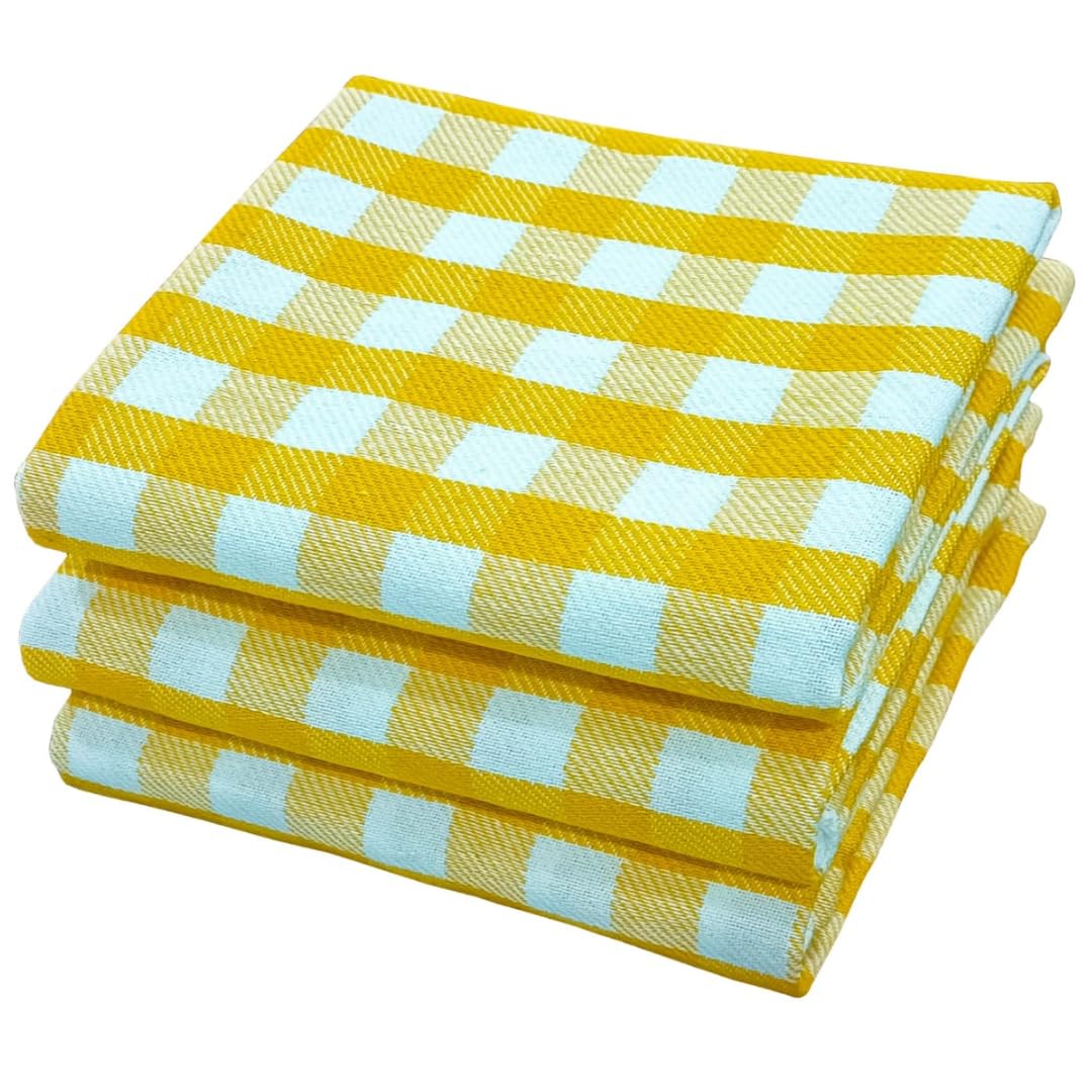 Am Safe Xam Safe X 100% Cotton Kitchen Towels 200 Gsm | Dish Cloths, Table & Fridge Cleaning, Roti Napkins -Pack Of 3 (Yellow & White)