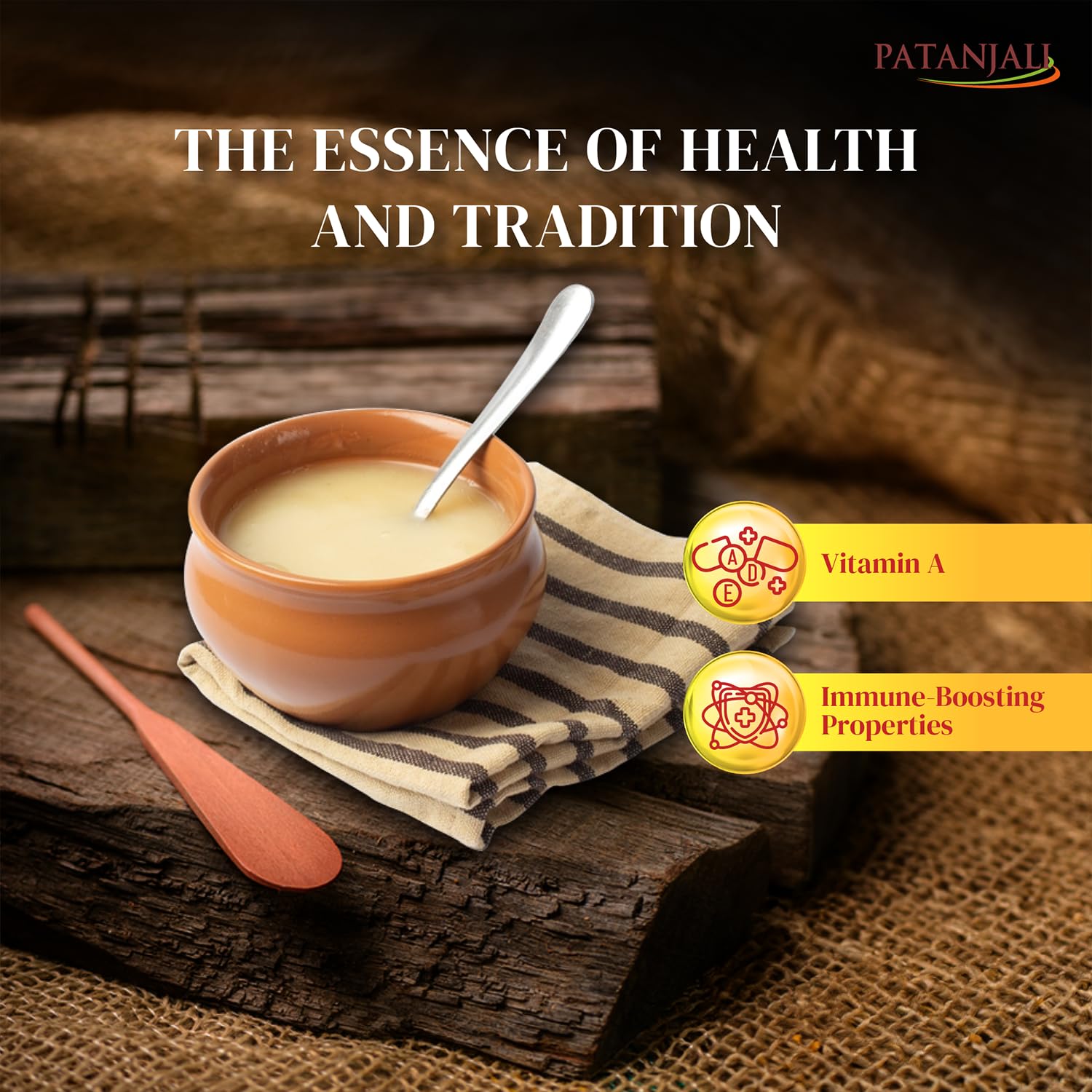 Pure Natural Danedar Cow Ghee By Patanjali | Rich In Nutrients & Vitamins A, D Healthy Desi Cow Ghee Good For Skincare | (1 Litr) 33.8 Ounce | Jar Pack