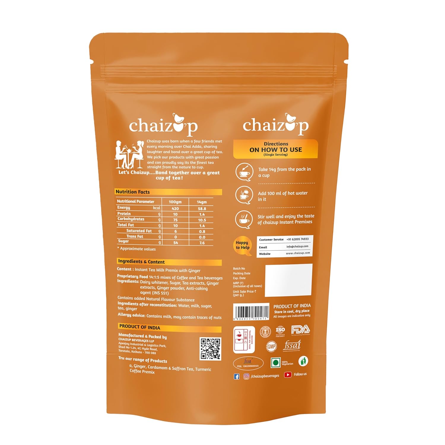 Chaizup Premium 1 Min Instant Ginger Tea Premix - 1 Kg Poly, 35.2 Ounce | Just Add Hot Water - Assam Adrak Chai Powder | Low Caffeine, No Added Color - Home Like Tea