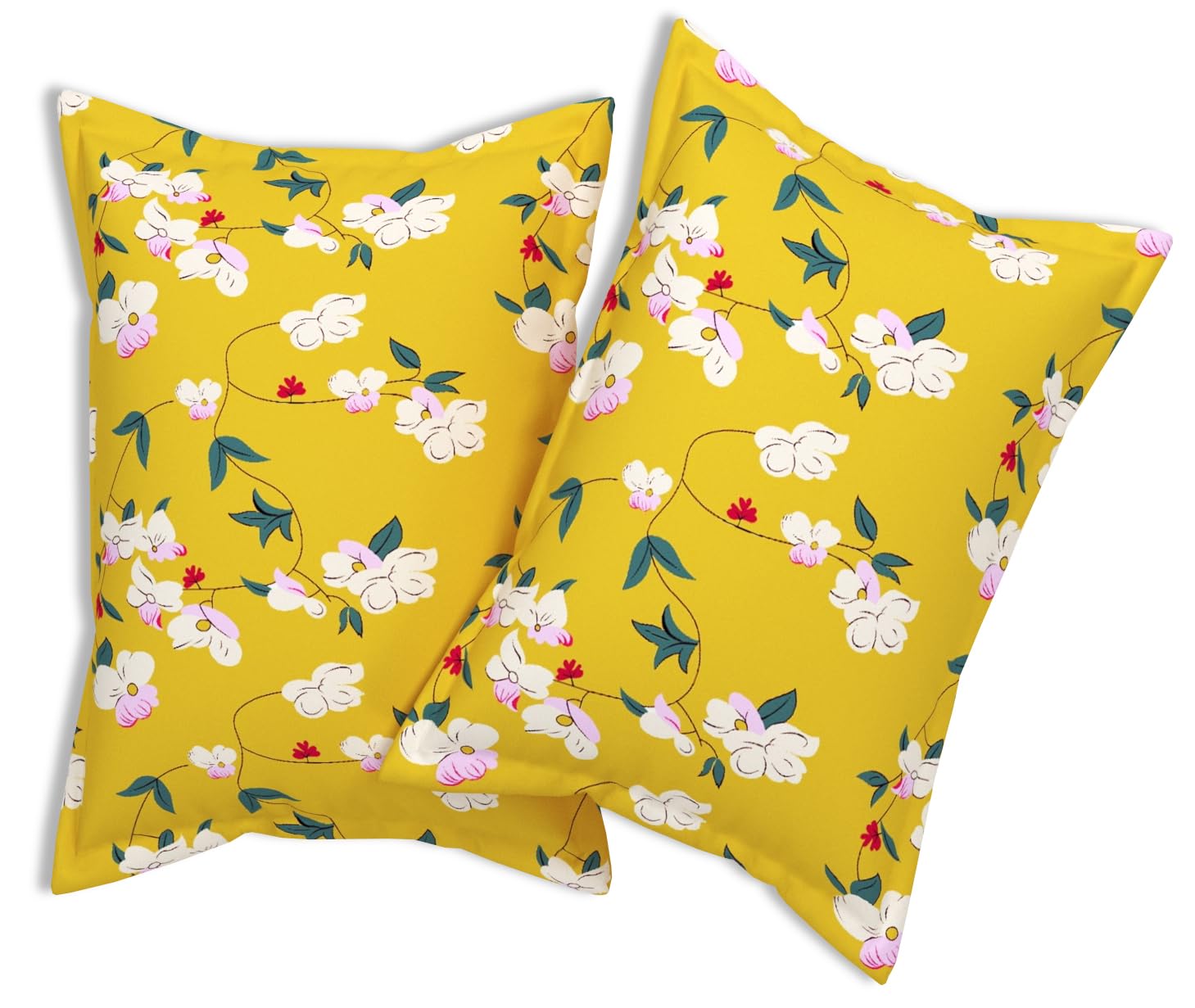 Elastic Fitted Double Bedsheets For Queen Size With 2 Pillow Covers - Size 72 X 68 X 6 Inches, Yellow & White | Double Bed With Corner Elastic | Wrinkle Free Super Soft Floral Breathable