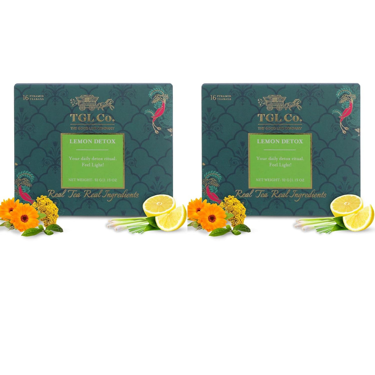 TGL Co. Lemon Detox Green Tea - Pack Of 2 X 16 Pyramid Tea Bags | Anti Inflammatory Properties, Keeps Hydrated - Medium Caffeine, Rich In Taste