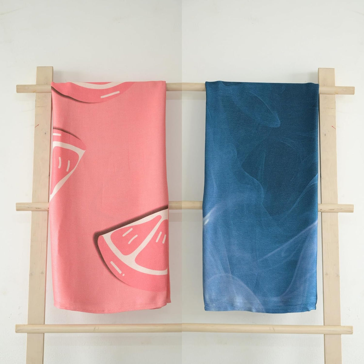 Madake Bamboo Ultra Soft Printed Thin Towel 454 Gsm | Quick Dry, Super Absorbent | Extra Large Bath Towel For Men & Women Pack Of 2 (Azure Mist & Pink Lemon)