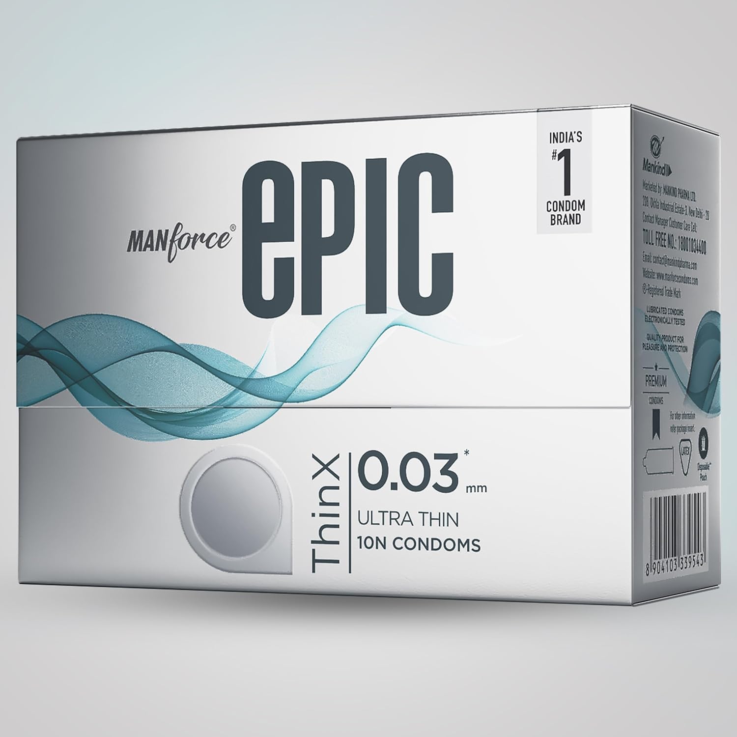 Manforce Epic Thinx Ultra Thin Condoms For Men - 10 Count| 0.03mm| Vegan| No Harsh Chemicals