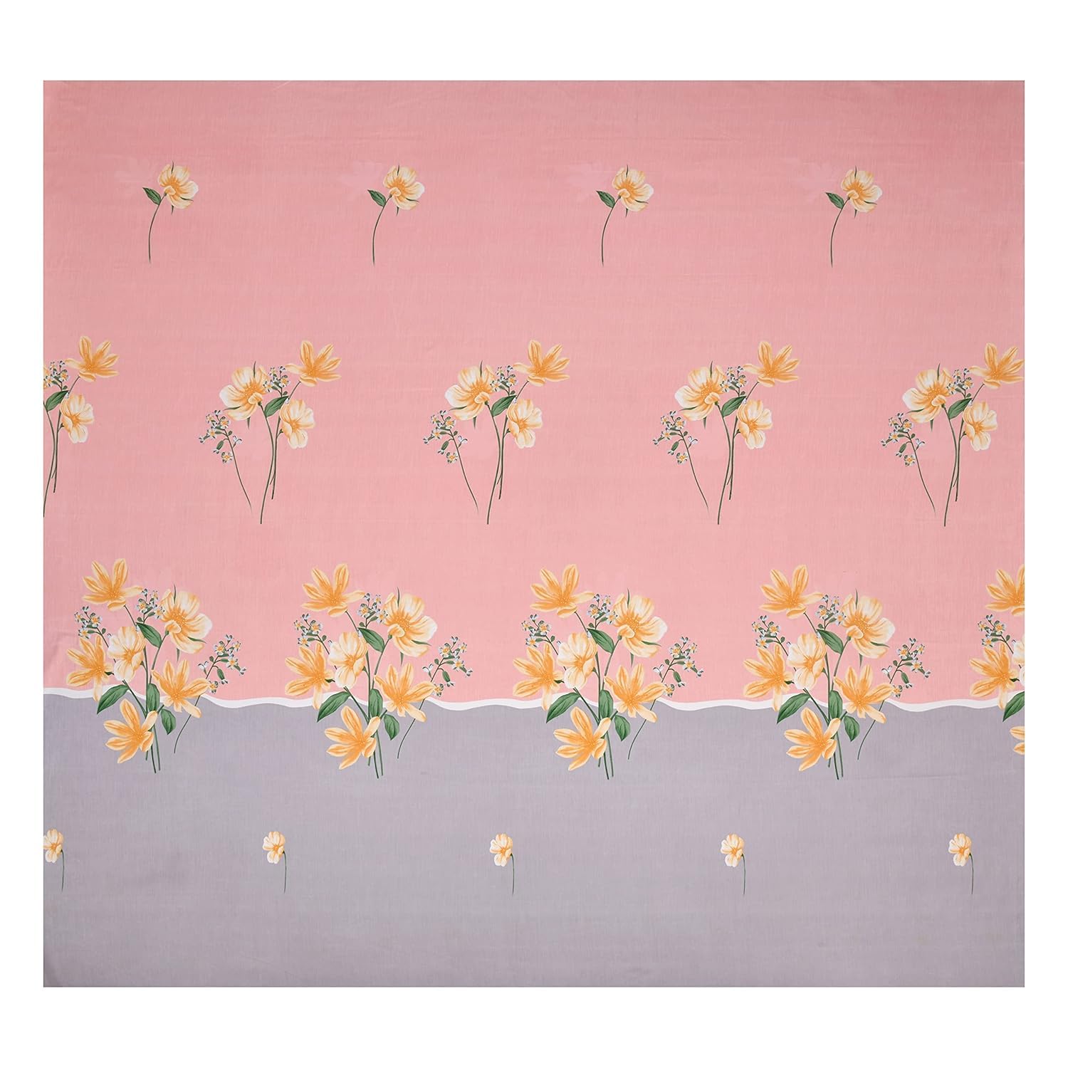 Printed King Size Double Bedsheet With 2 Large Pillow Cover - Size 72 X 78 X 10 Inches, Peach & Grey | Cotton Elastic Fitted All Around Bedsheet - Breathable & Wrinkle Free