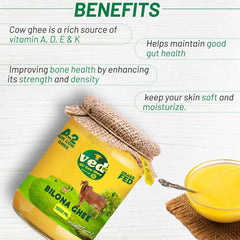 100% Pure A2 Gir Cow Ghee By Ved-A2 | Traditional Bilona Method Healthy Desi Ghee Good For Baking | (1 Litr) 33.8 Ounce | Jar Pack