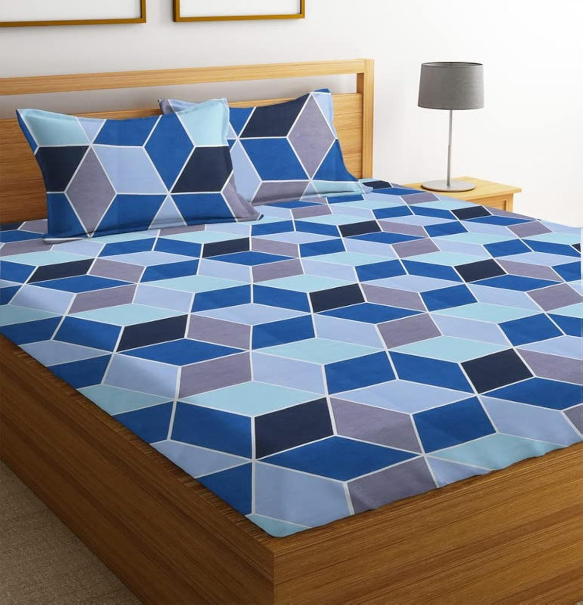 100% Microfiber Double Bedsheets With 2 King Size Pillow Covers | 86 X 90 Inches, Blue & Grey | Soft Bedsheets Safe & Comfortable For Every Season