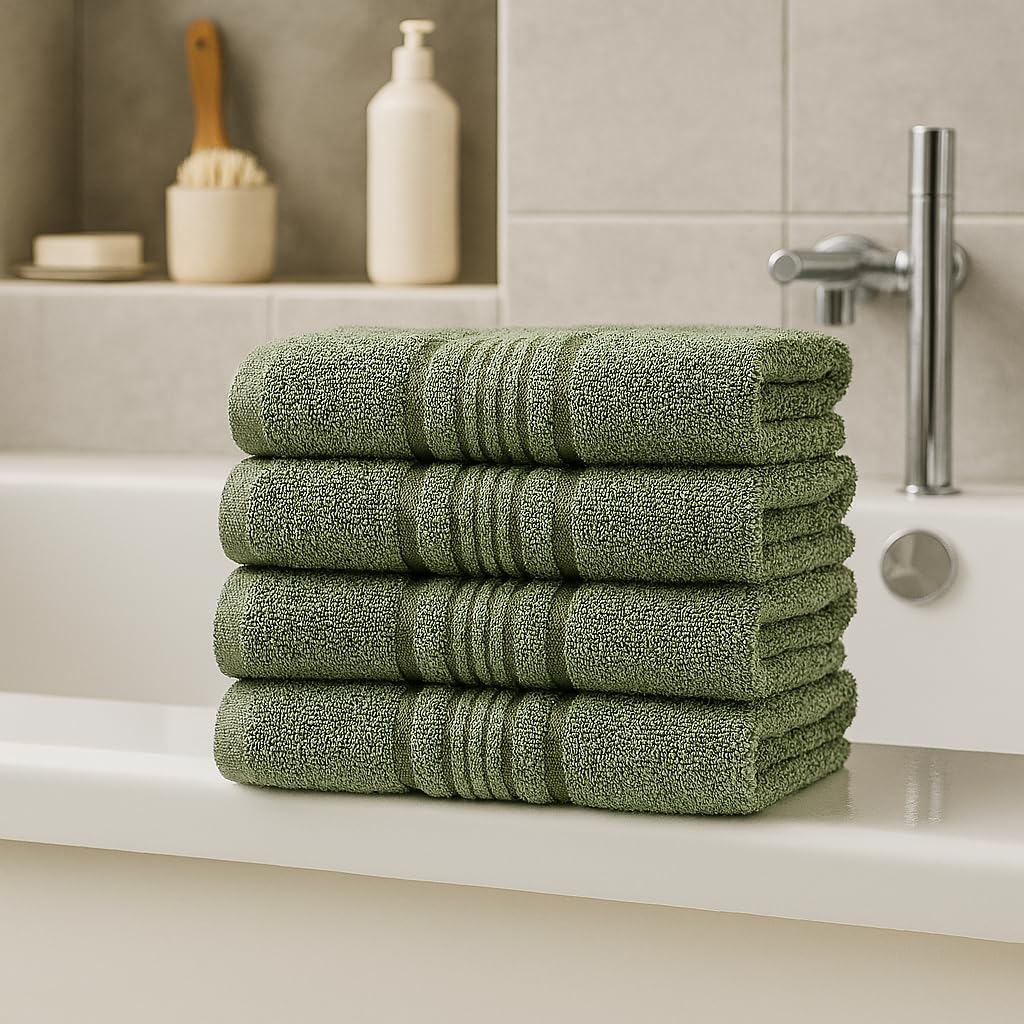 Akiko Home 100% Cotton Essential Series Hand Towels 800 Gsm | Soft, Absorbent & Durable, Cotton Hand Towel | Pack Of 4 (Green)