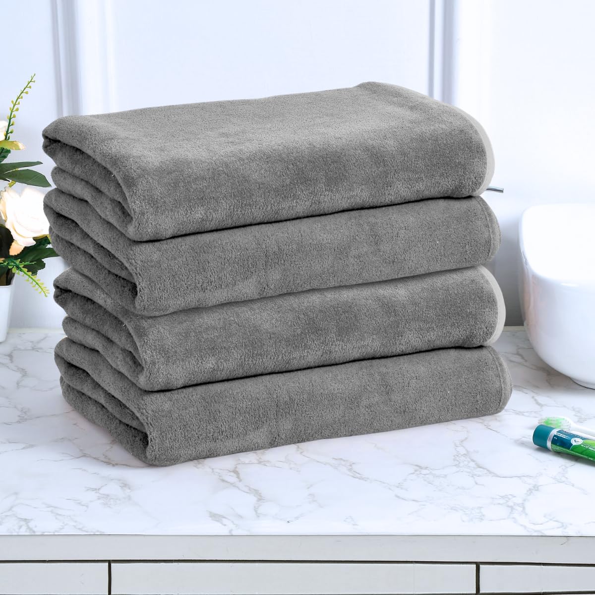 Black Gold The Finer Touch Premium Microfiber Bath Towels 1600 Gsm | Lightweight Ultra-Soft Fade Resistant (Grey) - 4 Pcs