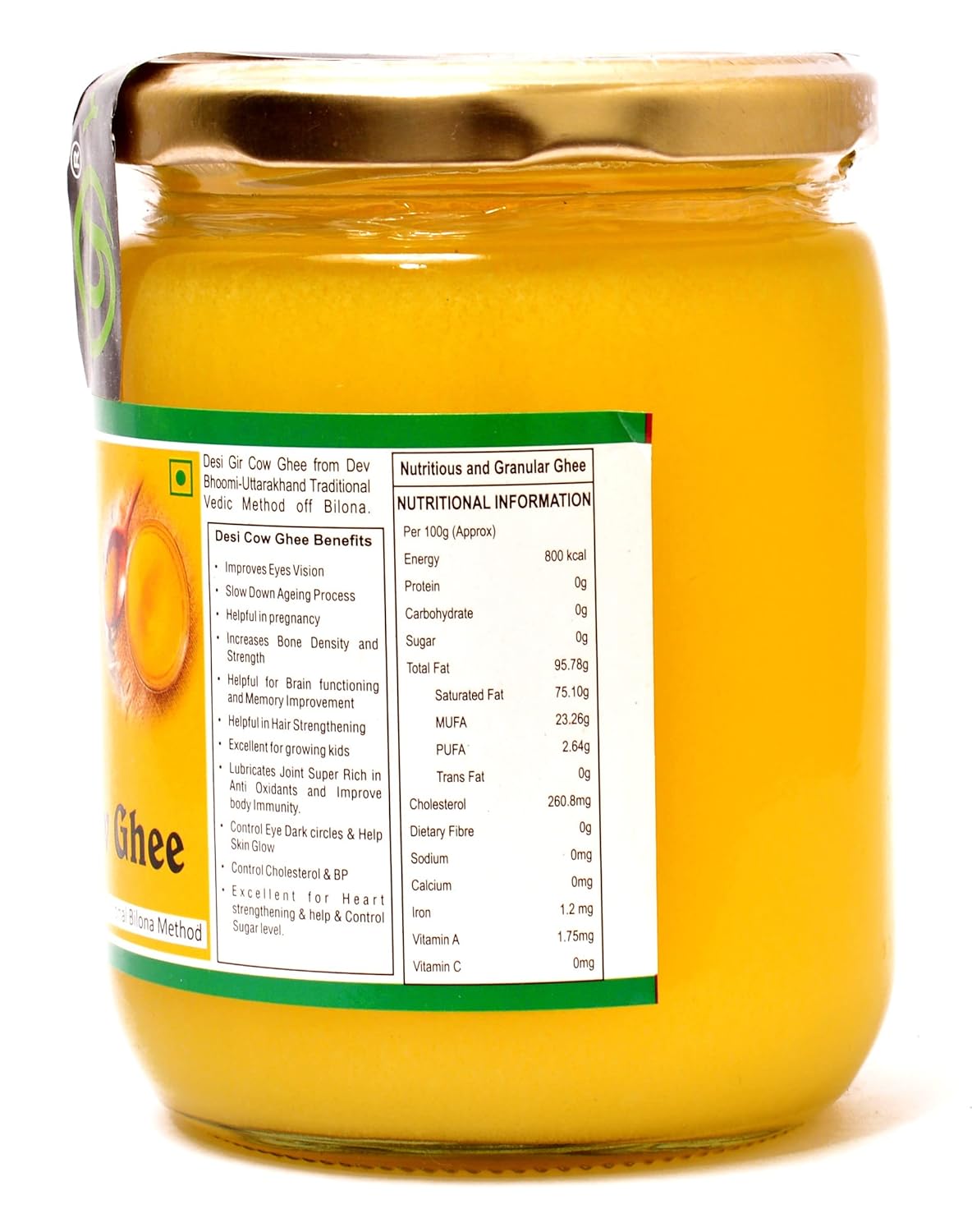 Premium Gir Desi Cow Ghee By Yugmantra Organic | Highly Nutritious Bilona Method Pure & Fresh Danedar Desi Cow Ghee | (500ml) 16.9 Ounce | Jar Pack