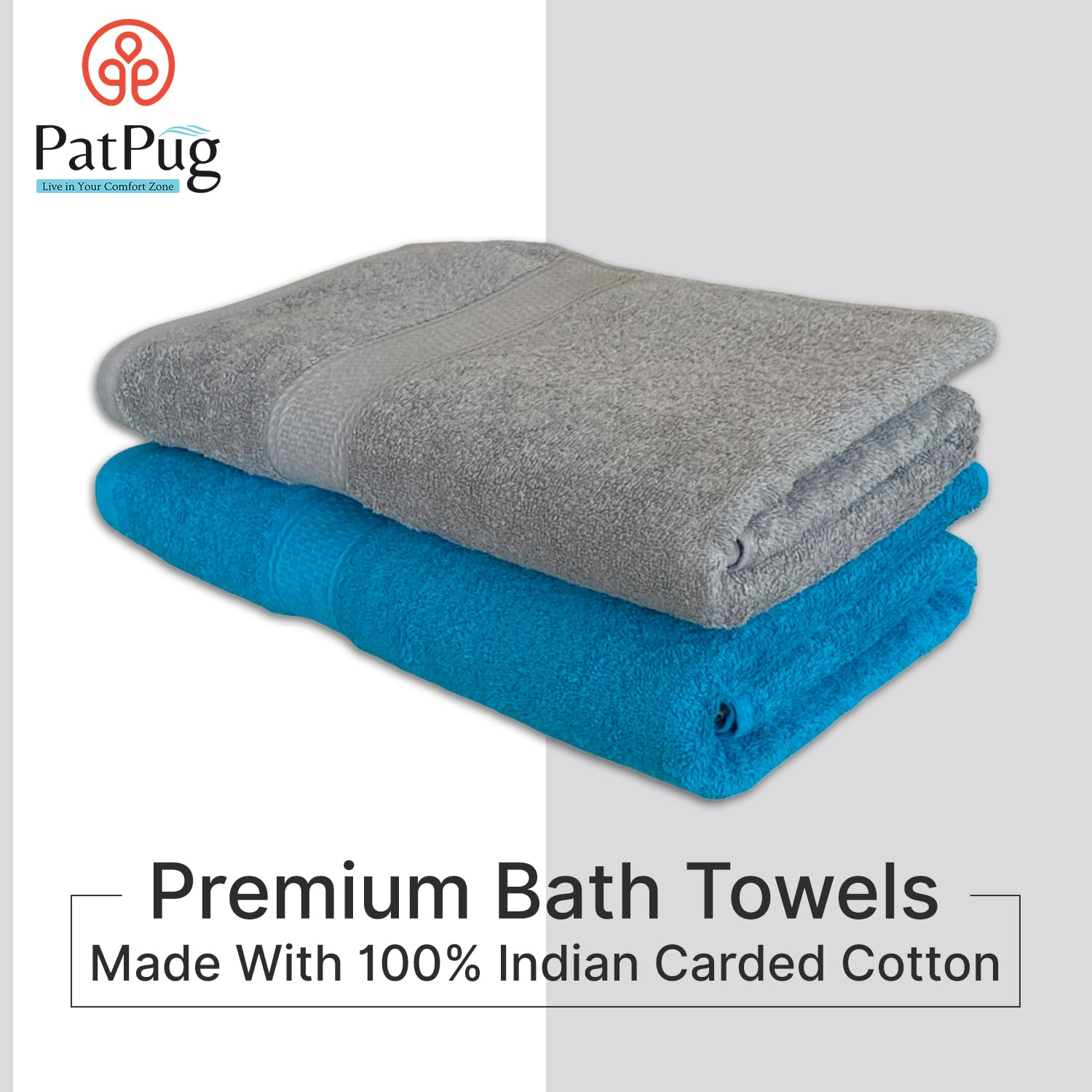 Patpug 100% Indian Ultra Soft Cotton 500 Gsm Highly Absorbent, Fade Resistant, Quick Drying Large Bath Towel (Turquoise Blue & Silver Grey)