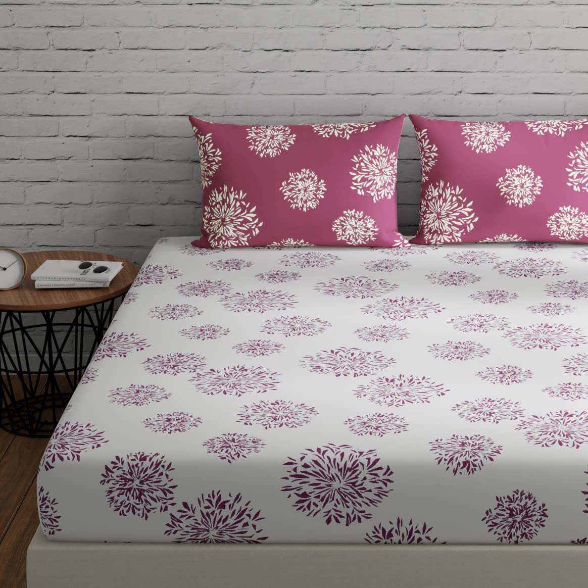 Flat Bedsheet For Double Bed With 2 Pillow Covers - 88 X 96 Inches, White & Mauve | Comfort Fabric Bedsheet Home, Hotel & Guest House