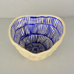 Handcrafted Organic Shape Ceramic Nut Bowl - Blue & White, 6 Inches, 400ml | Snack Bowl - Maggie Bowl - Salad Bowl