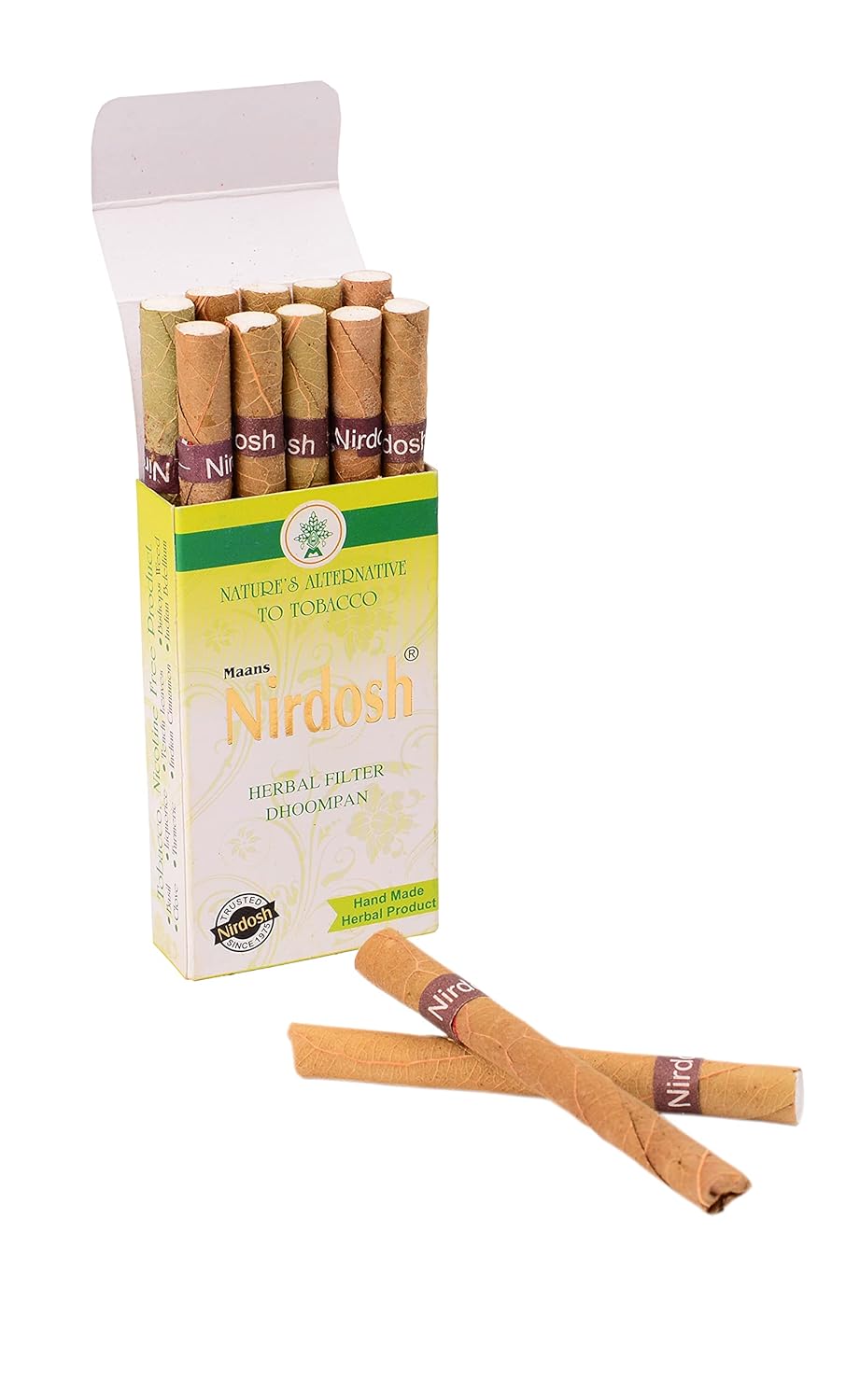 Clove Mint Flavored Herbal Filter Dhoompan Sticks - Pack Of 10X 10 Pcs Herbal Cigarette | Bidi Sticks Rolled In Tendu Leaves, Non-Addictive Sticks - Tobacco Free & Nicotine Free