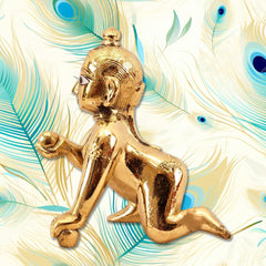 Laddu Gopal God Idol, Lord Krishna, Thakur Ji Murti, Gold, Brass, Bal Gopal Ji, For Janmashtami Home Décor Showpiece, Made In India, Krishna Ji Statue