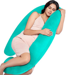Full Body G Shape Pregnancy Pillow For Women, Maternity Pillow, Aqua Green | Pillow Gift For Pregnancy Sleeping, Premium Velvet Cover With Zip | Adjustable & Washable, Relieves Pain