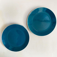 Retro Green Handcrafted Ceramic Dinner Set - 3 Pieces | 1 Dinner Plate + 2 Katori Bowls, 180ml Each Dinnerware Set | Serving For 1, Microwave Safe & Dishwasher Safe