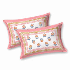 100% Cotton Jaipuri Bedsheet For King Size (95 X 108 Inches, White & Pink) With 2 Pillow Covers | Perfect For Everyday Use, Guest Rooms, Or Gifting On Special Occasions