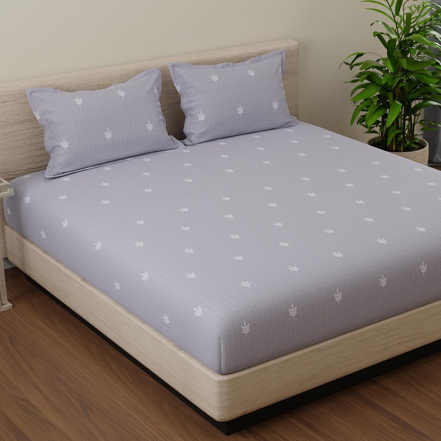King Size For Bedsheet With 2 Pillow Covers (108 X 108 Inches) Seal Grey & White | Ideal For Hotel, House, Guest House | Soft & Comfortable Sleep