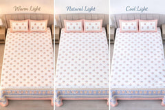 Hand Printed Cotton Bedsheet For King Size With 2 Pillow Covers | 90 X 108 Inches, Pink & White | Ultra-Soft & Skin-Safe | Breathable Summer Comfort