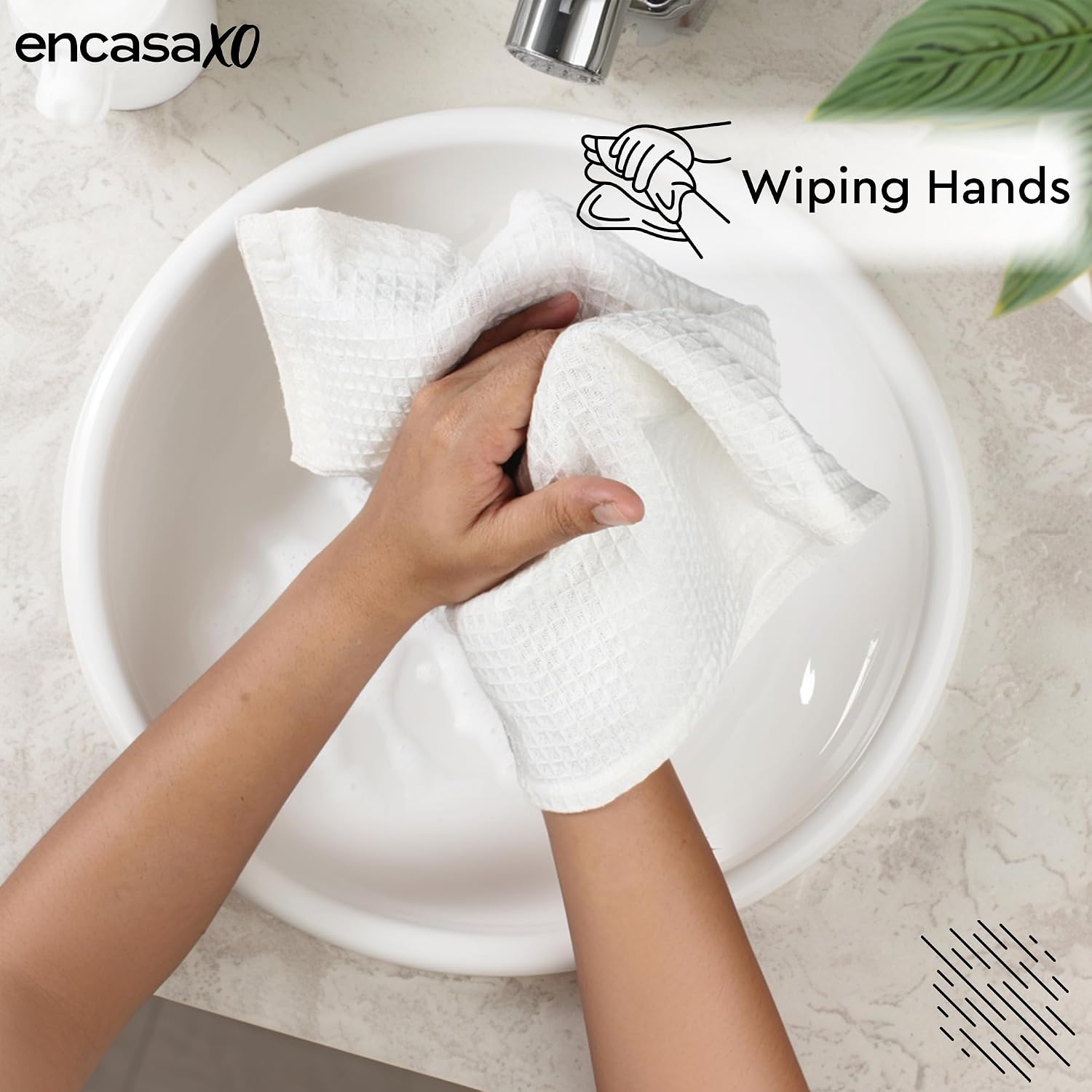 Encasa Xo Kitchen Hand Towels Set 150 Gsm | Waffle Weave & Flat Hand Towel | Quick Drying Reusable Cotton Washcloths | Set Of 6 (White)
