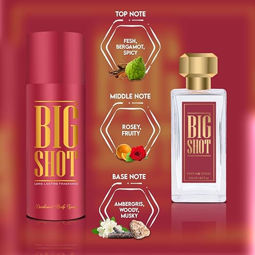 Oscar Luxury Bigshot Deo & Perfume Gift Set (red) 150ml 5 Fl.oz. | Premium Long Lasting Perfume 50ml 1.69 Fl.oz. For Unisex | Skin Friendly | Eau De Parfum | Valentine Day Gift Combo