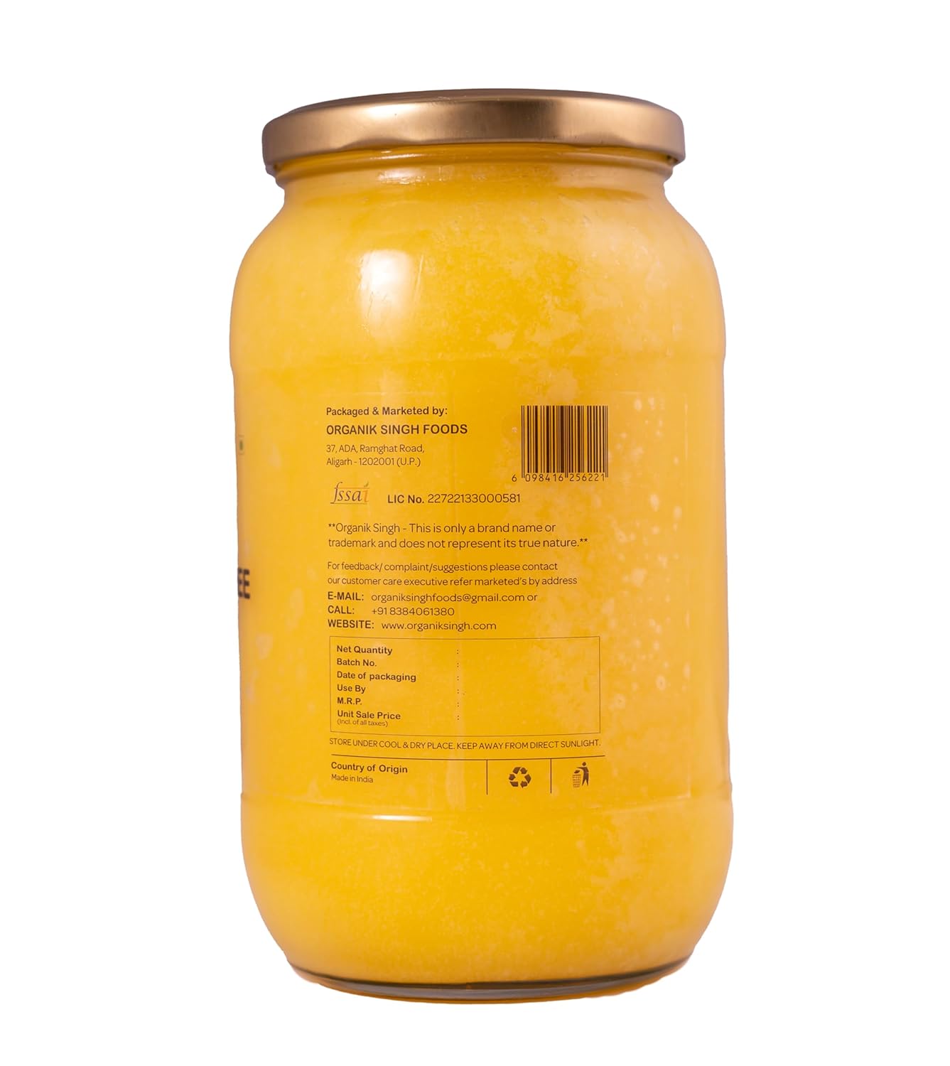 Organic A2 Bilona Desi Cow Ghee By Organik Singh | Great Source Of Energy & Vitamin Healthy Desi Ghee Perfect For Glowing Skin | (1 Litr) 33.8 Ounce | Jar Pack