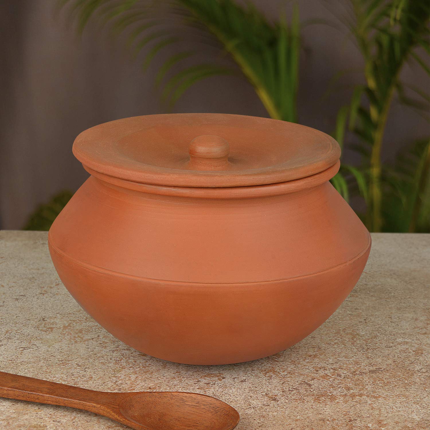 Ornately Handcrafted Natural Clay Round Bottom Handi - 1 Liters | Clay Dahi Handi - Cooking & Serving Pot