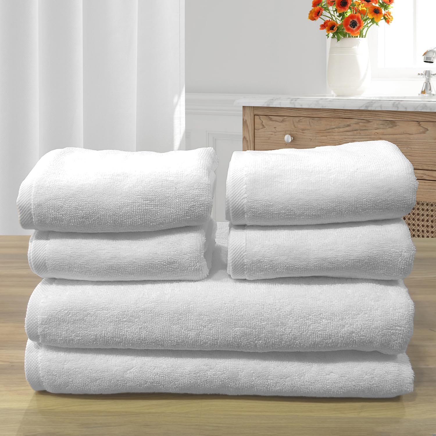 The Veloure Hotel 2 Bath & 4 Hand Towel 1800 Gsm | Pure Cotton, Super Soft, Anti Microbial Towel - Set Of 6 (White)