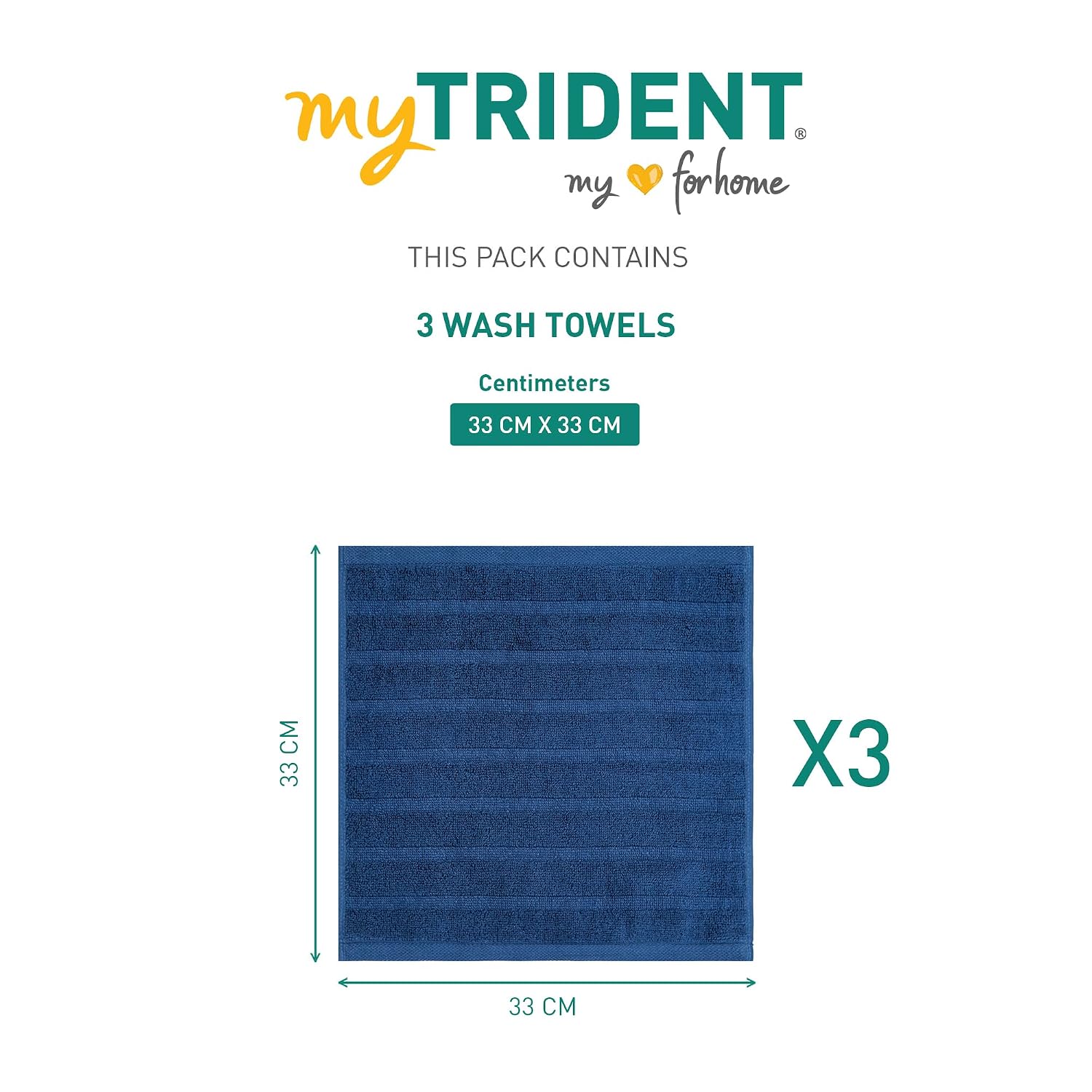 Mytrident Quick Dry 100% Cotton Face Towel 450 Gsm (Navy Blue) - 3 Pcs