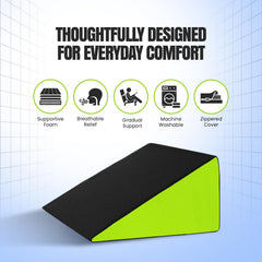 Wedge Memory Foam Pillow, Back Support Pillow For Bed, Snoring, Black & Green | Acid Reflux, Gerd, Leg Elevation, Pregnancy Support For Sitting & Sleeping | Wedge Cushion Pillow